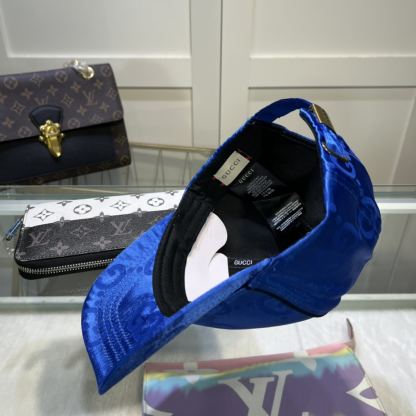 GG GG MONOGRAM GOLD LOGO BASEBALL CAP BLUE