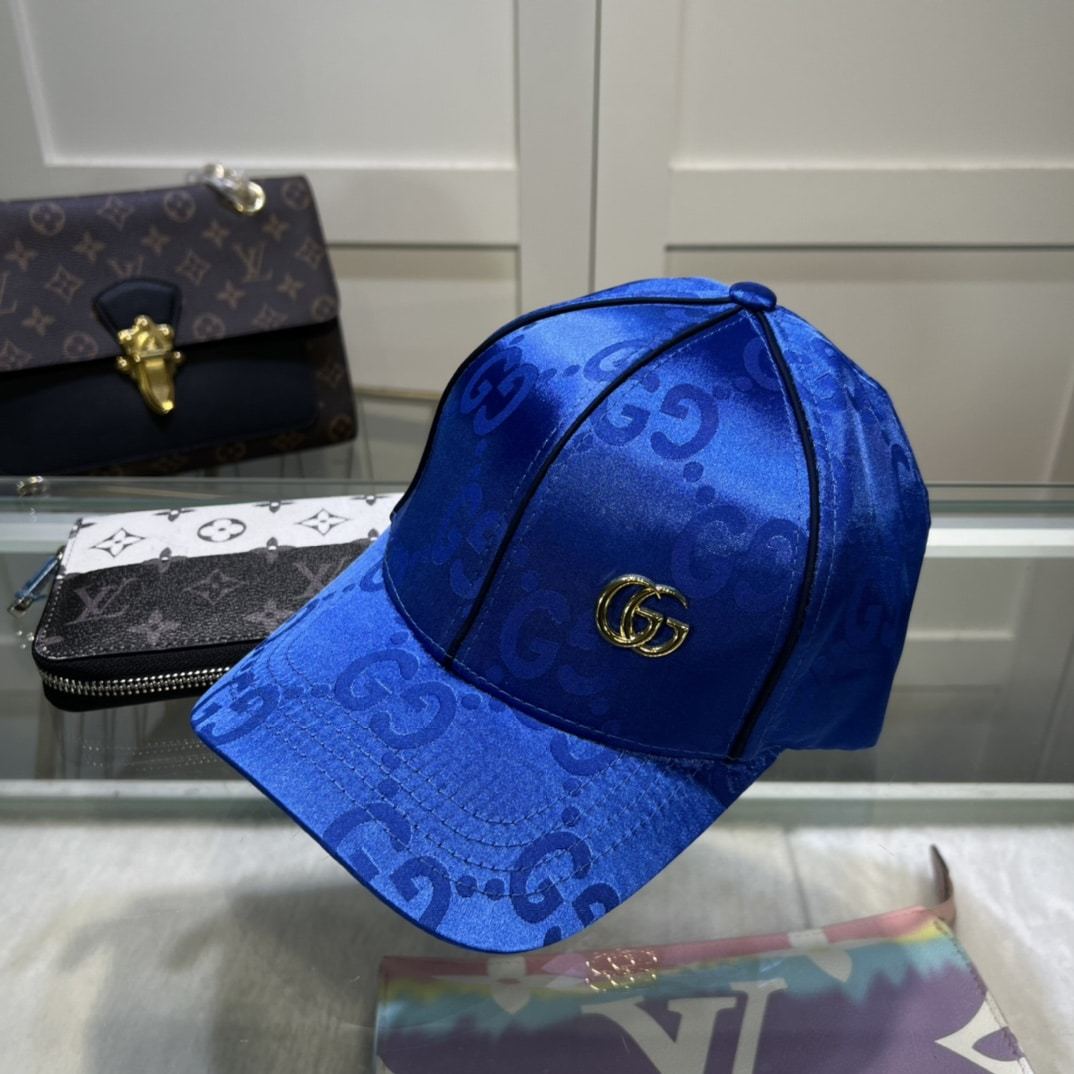 GG GG MONOGRAM GOLD LOGO BASEBALL CAP BLUE