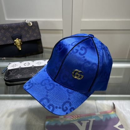 GG GG MONOGRAM GOLD LOGO BASEBALL CAP BLUE