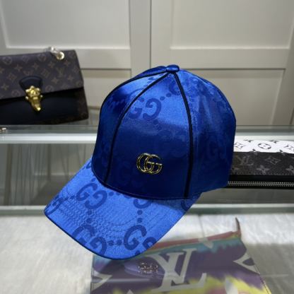GG GG MONOGRAM GOLD LOGO BASEBALL CAP BLUE