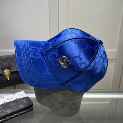 GG GG MONOGRAM GOLD LOGO BASEBALL CAP BLUE
