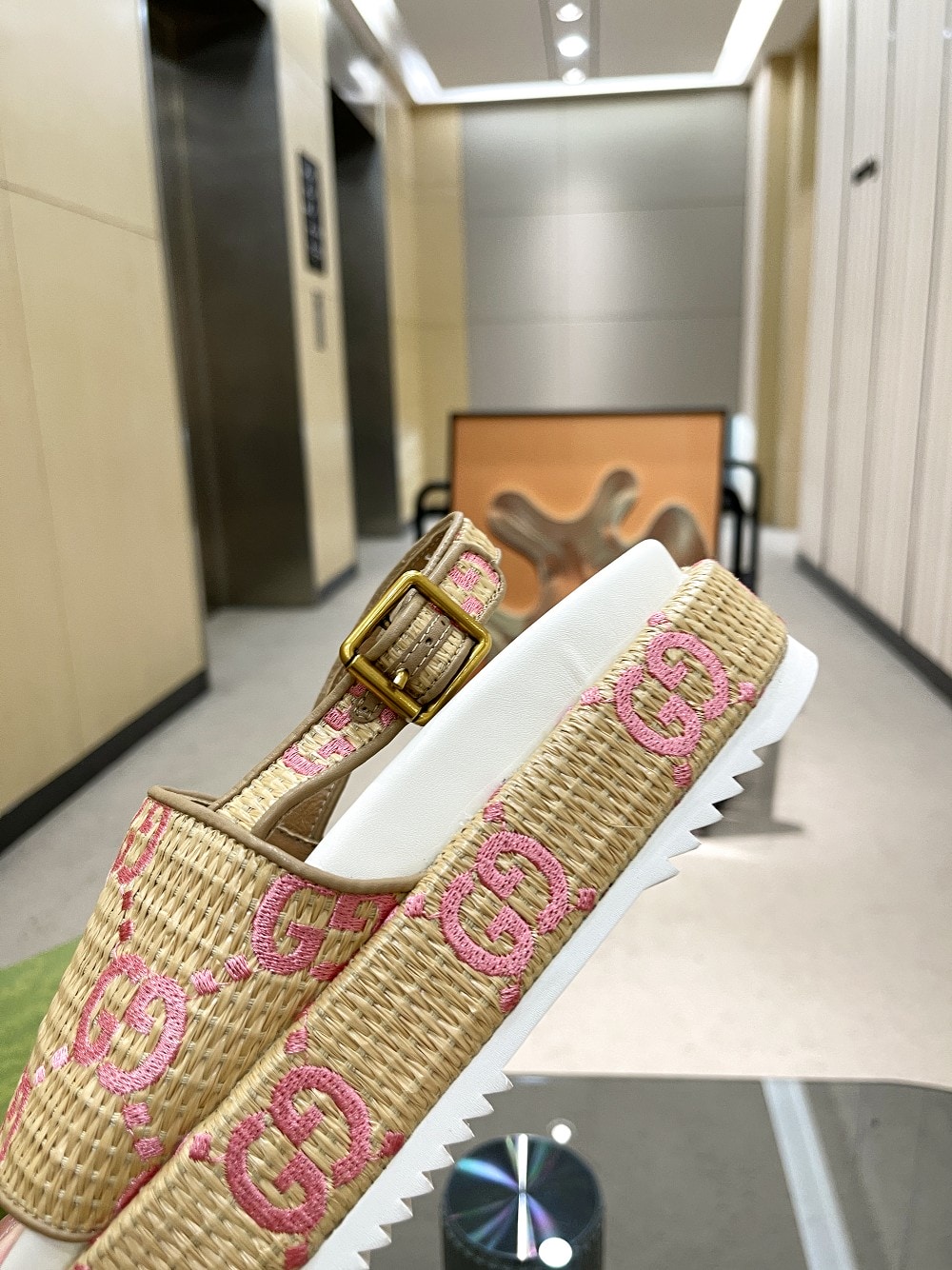 SANDAL GG BEIGE PINK PLATFORM SANDALS