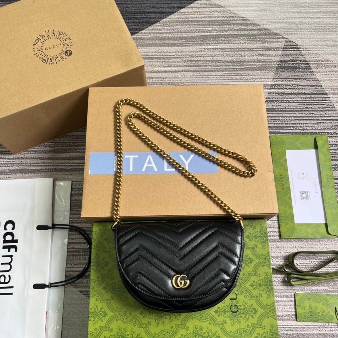 GG GG MARMONT MATELASSÉ CHAIN MINI BAG BLACK 20CM 746431 DTDHT 1000