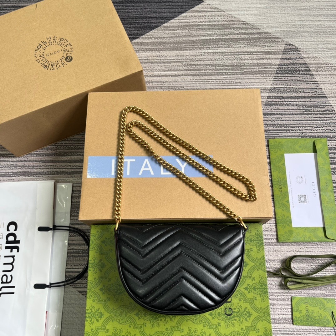 GG GG MARMONT MATELASSÉ CHAIN MINI BAG BLACK 20CM 746431 DTDHT 1000