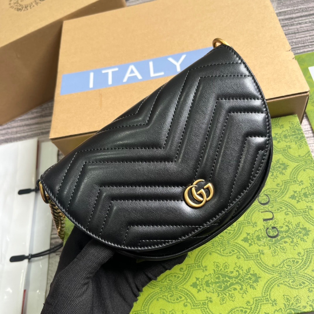 GG GG MARMONT MATELASSÉ CHAIN MINI BAG BLACK 20CM 746431 DTDHT 1000