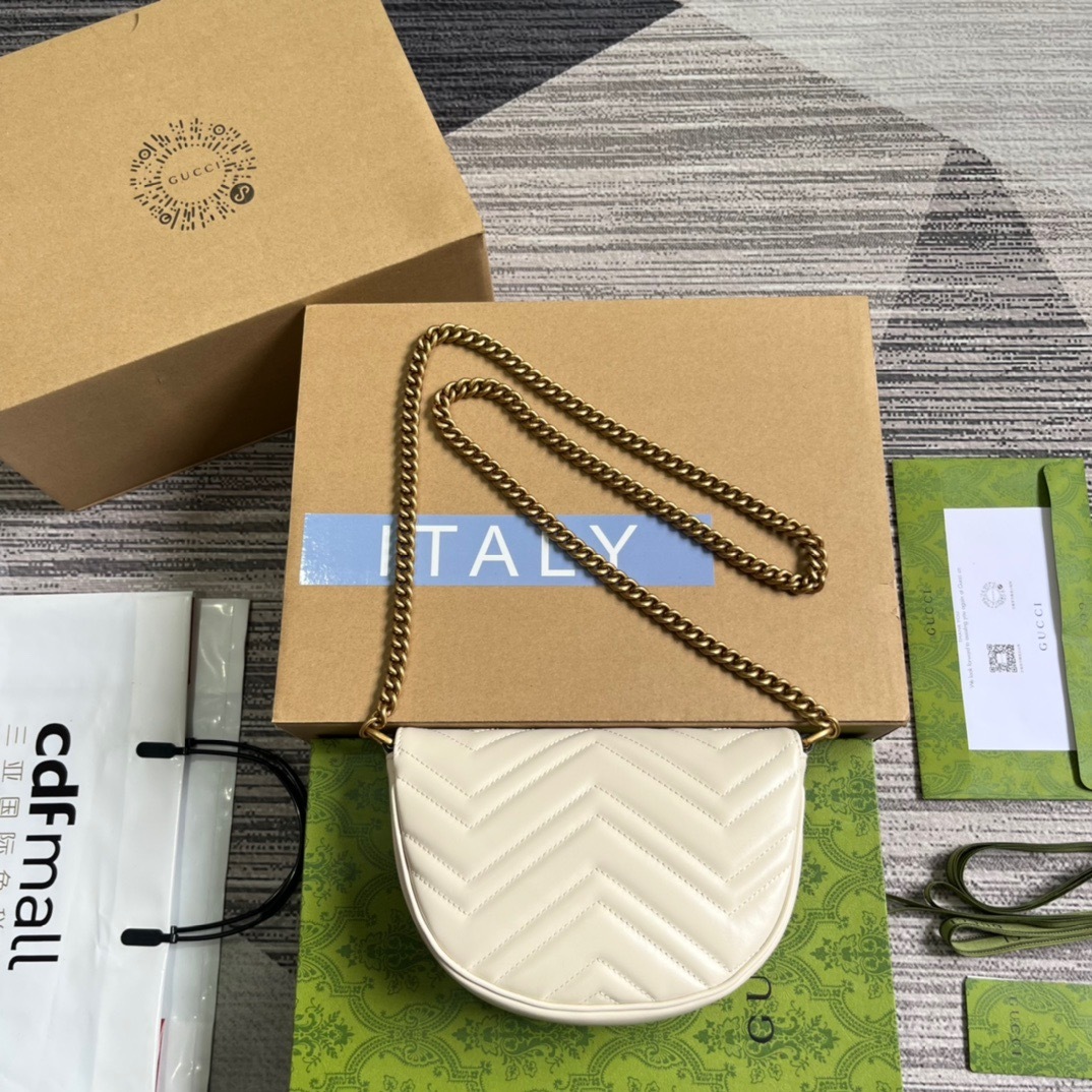 GG GG MARMONT MATELASSÉ CHAIN MINI BAG WHITE 20CM 746431 DTDHT 9022