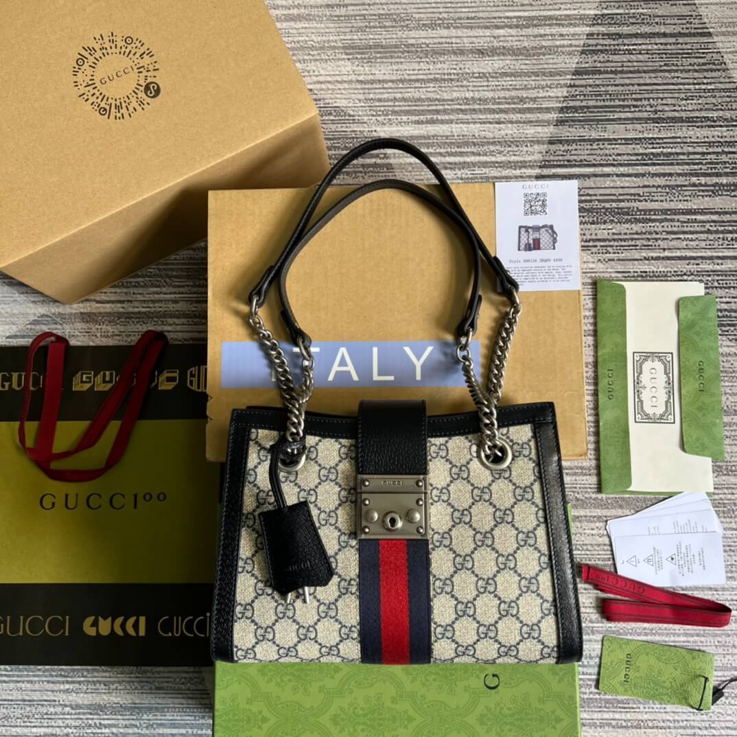 GG Padlock Chain small bag black Blue PVC silver hardware