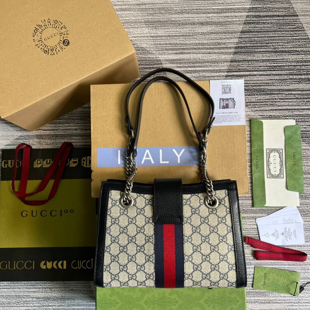 GG Padlock Chain small bag black Blue PVC silver hardware