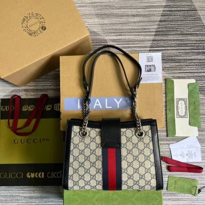 GG Padlock Chain small bag black Blue PVC silver hardware