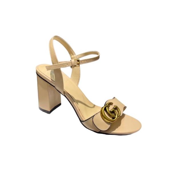 SANDAL GG LEATHER MID HEEL SANDAL BEIGE