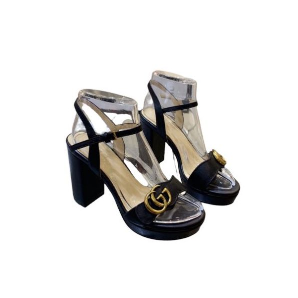 SANDAL GG LEATHER HEELED SANDAL BLACK