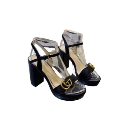 SANDAL GG LEATHER HEELED SANDAL BLACK