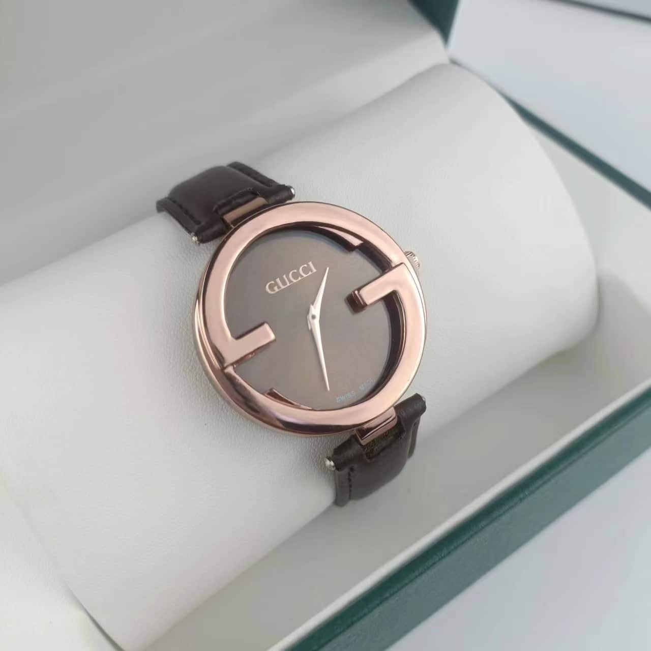 GUCCI INTERLOCKING WATCH BROWN DIAL 29MM YA133504