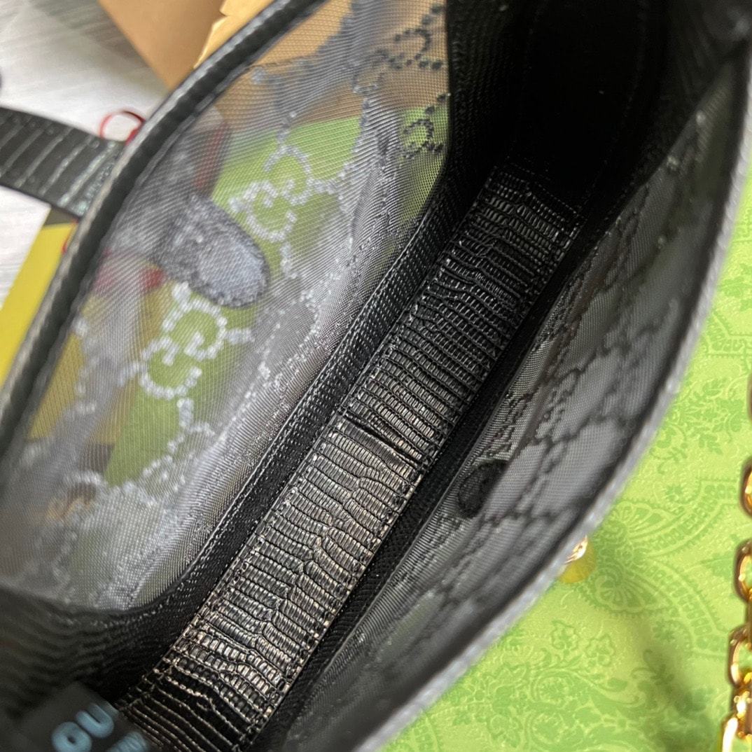 GG JACKIE 1961 MINI CRYSTAL GG LIZARD BAG BLACK 19CM 677027 F13HG 1083