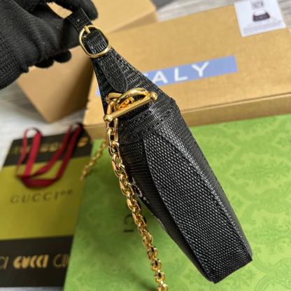 GG JACKIE 1961 MINI CRYSTAL GG LIZARD BAG BLACK 19CM 677027 F13HG 1083