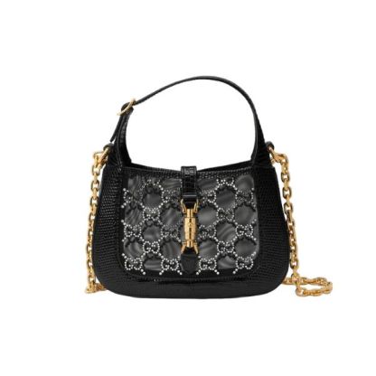 GG JACKIE 1961 MINI CRYSTAL GG LIZARD BAG BLACK 19CM 677027 F13HG 1083