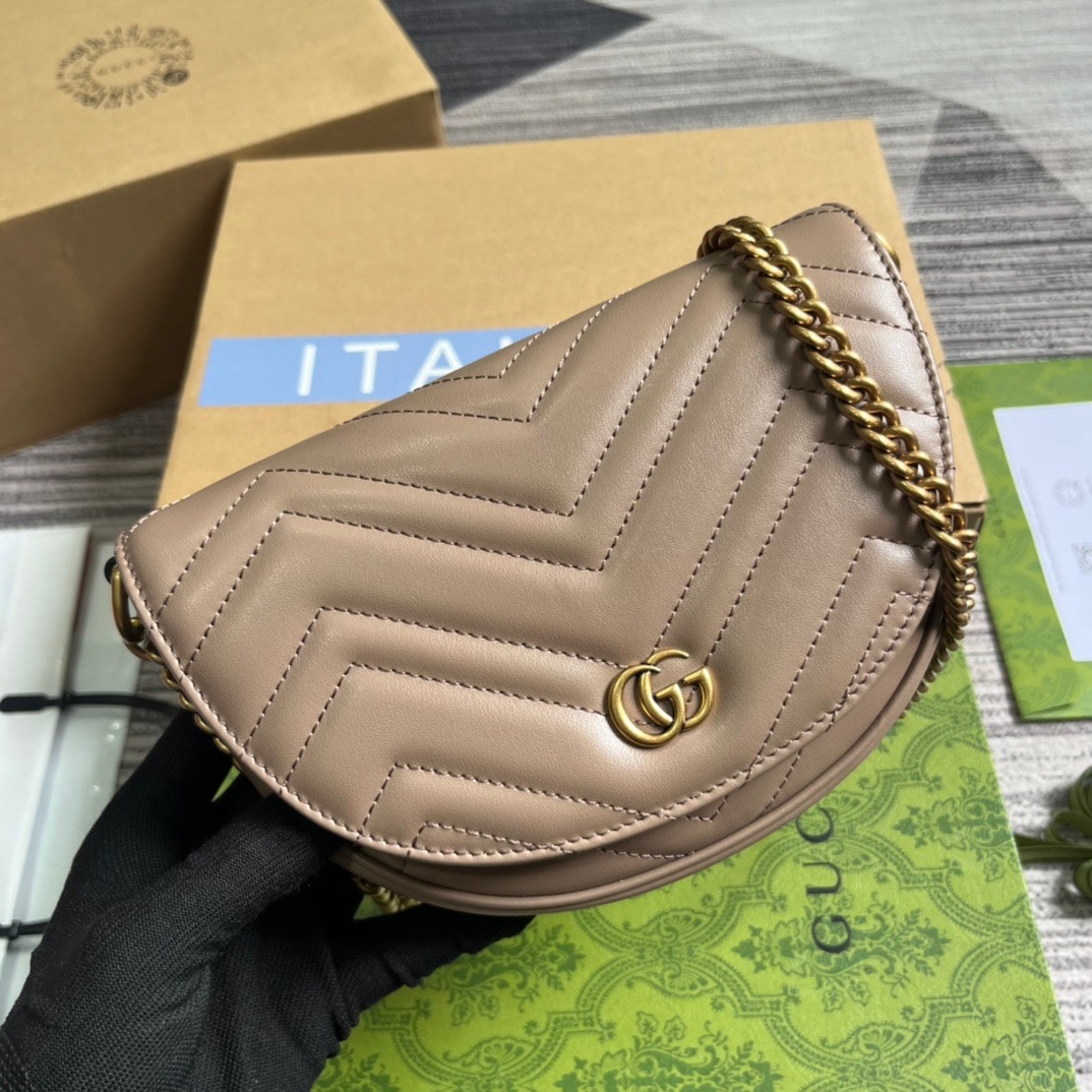 GG GG MARMONT MATELASSÉ CHAIN MINI BAG BEIGE 20CM