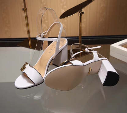 SANDAL GG LEATHER MID HEEL SANDAL WHITE