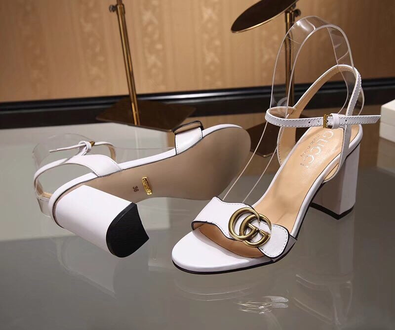 SANDAL GG LEATHER MID HEEL SANDAL WHITE