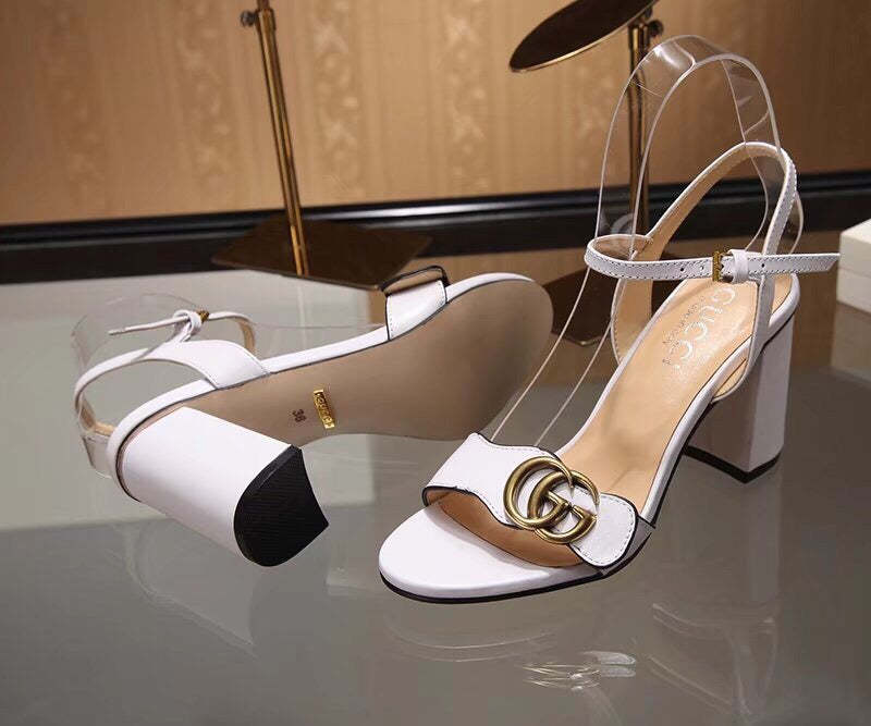 SANDAL GG LEATHER MID HEEL SANDAL WHITE