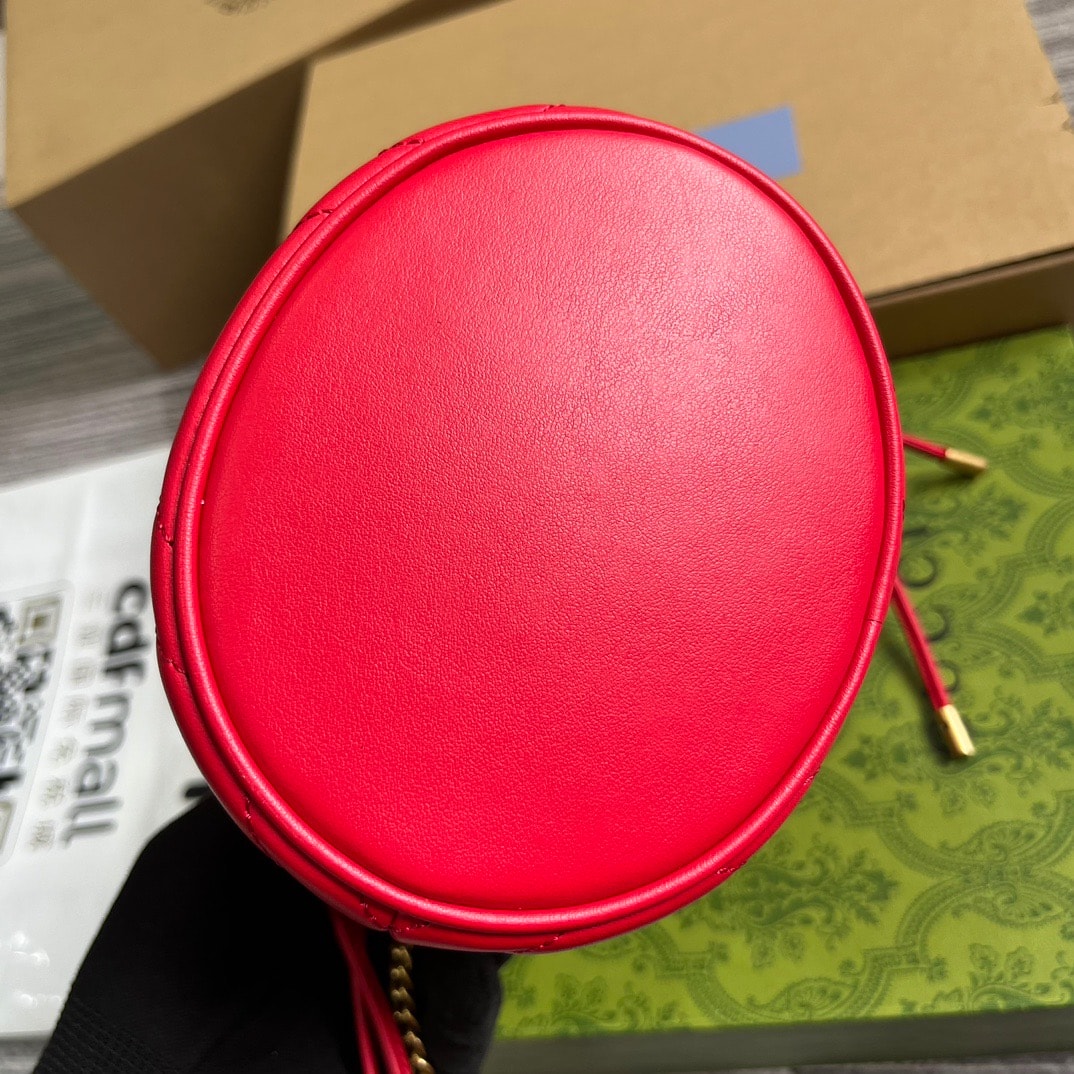 GG GG MARMONT MATELASSÉ MINI BUCKET BAG RED 13CM 575163 DTDHT 6832