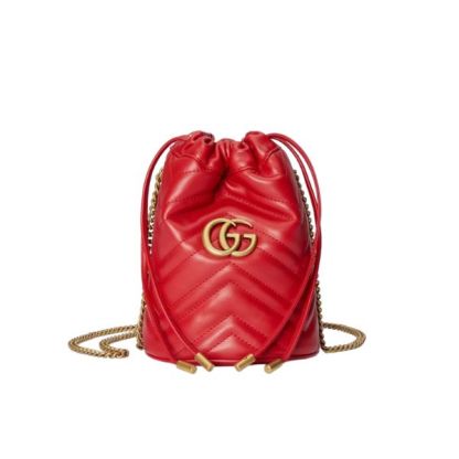 GG GG MARMONT MATELASSÉ MINI BUCKET BAG RED 13CM 575163 DTDHT 6832