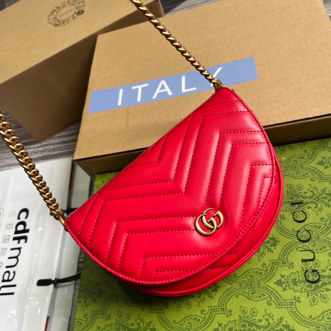 GG GG MARMONT MATELASSÉ CHAIN MINI BAG RED 20CM 746431 DTDHT 6832