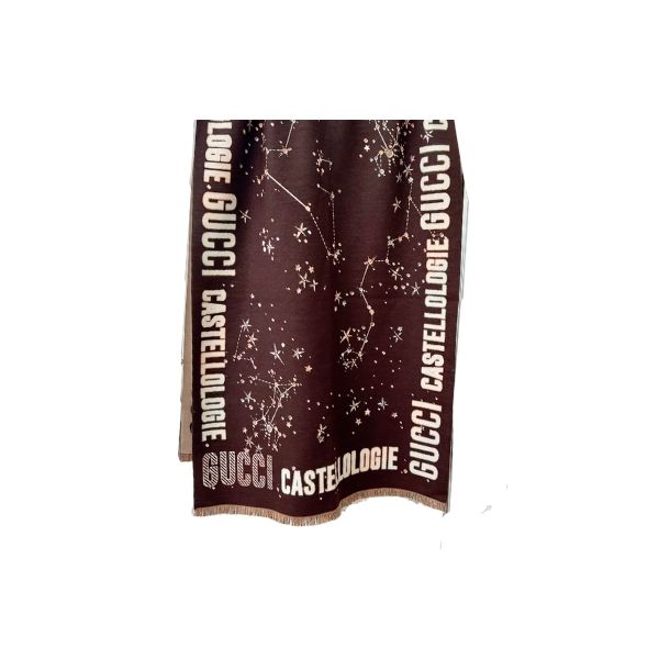 GG CASHMERE STAR JACQUARD SCARF BROWN