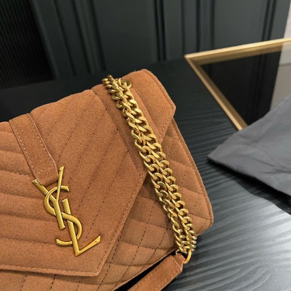 YSL ENVELOPE MEDIUM CHAIN BAG BROWN 21CM