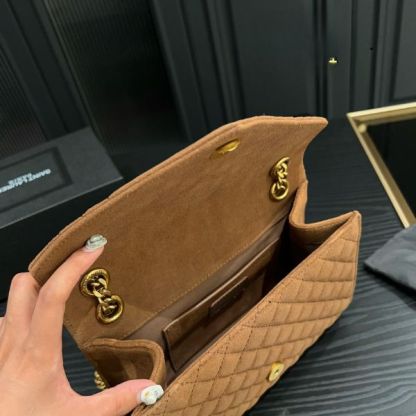 YSL ENVELOPE MEDIUM CHAIN BAG BROWN 21CM