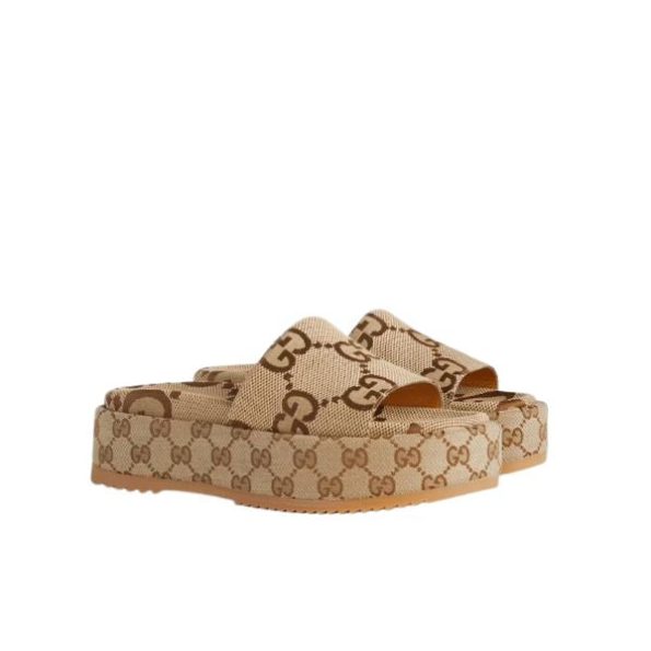 SANDAL GG 623212 UKO00 2580 WOMEN'S PLATFORM SLIDE SANDAL CAMEL