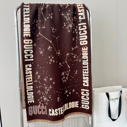 GG CASHMERE STAR JACQUARD SCARF BROWN