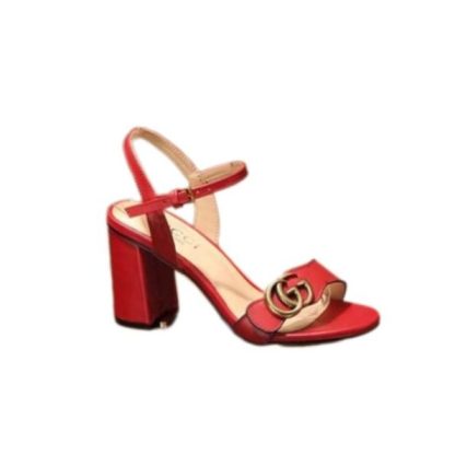 SANDAL GG LEATHER MID HEEL SANDAL RED