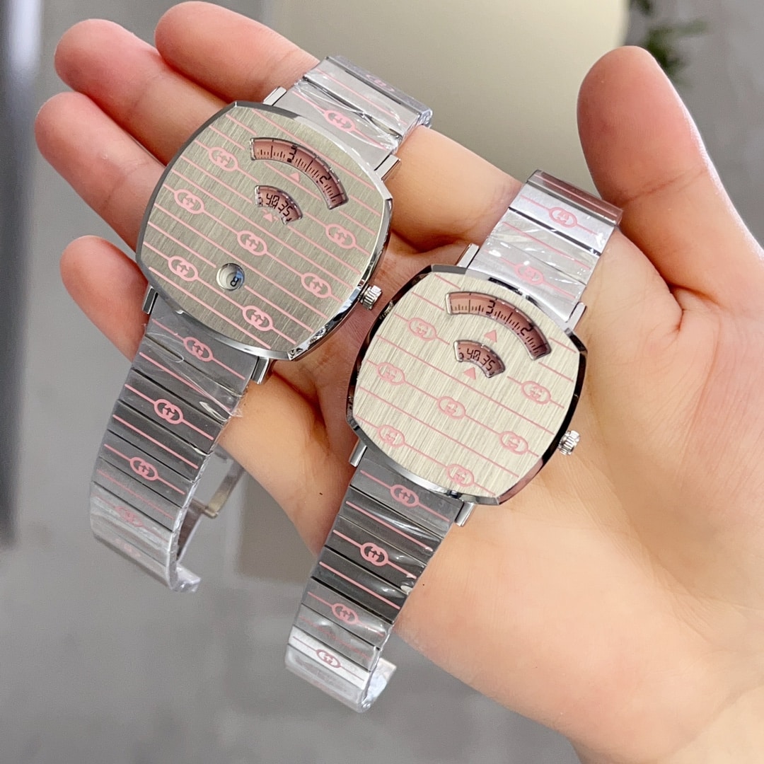 GUCCI GRIP WATCH PINK ENAMEL 38MM YA157438