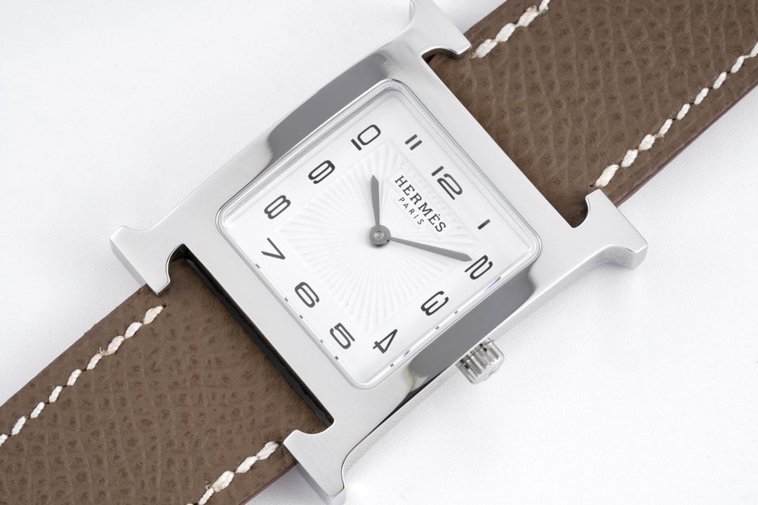 HERMES H HOUR WATCH BROWN STRAP 21MM