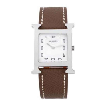 HERMES H HOUR WATCH BROWN STRAP 21MM
