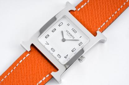 HERMES H HOUR WATCH ORANGE STRAP 21MM 036707WW00