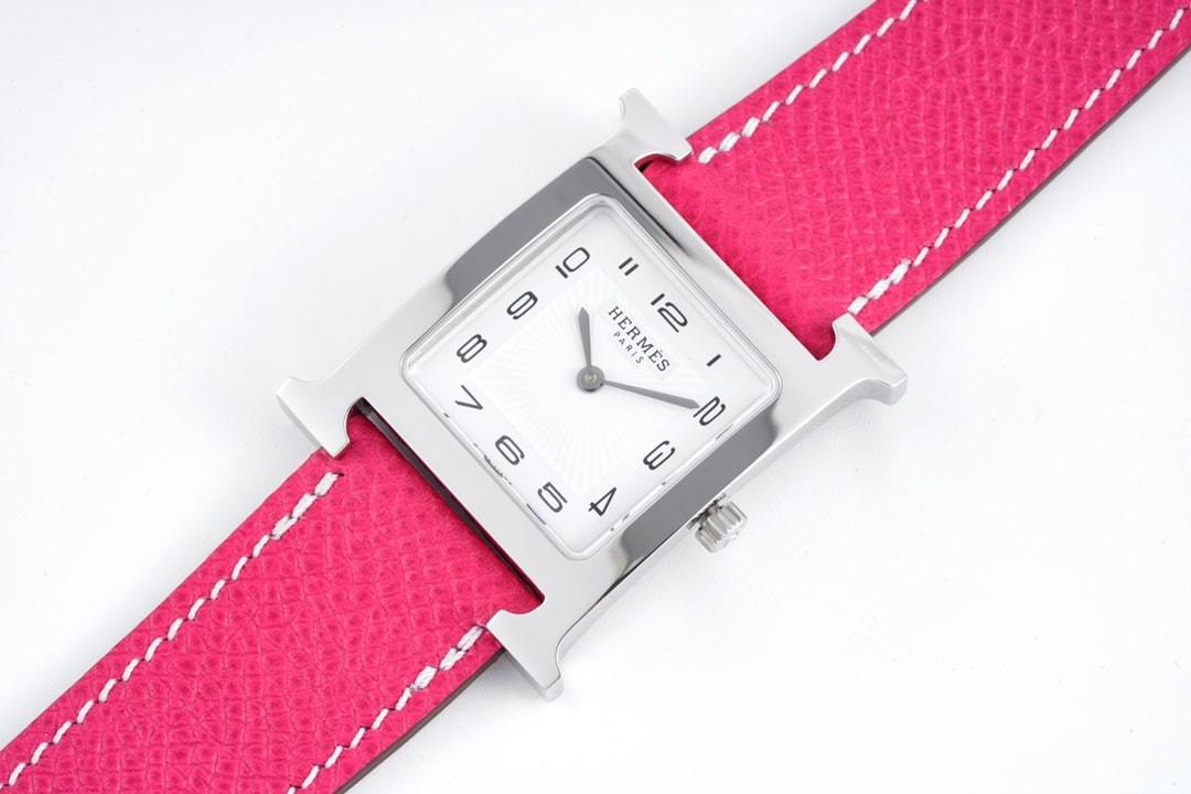 HERMES H HOUR WATCH PINK STRAP 21MM 038276WW00