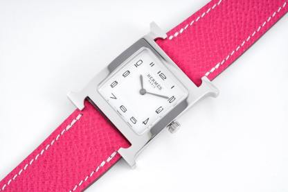 HERMES H HOUR WATCH PINK STRAP 21MM 038276WW00