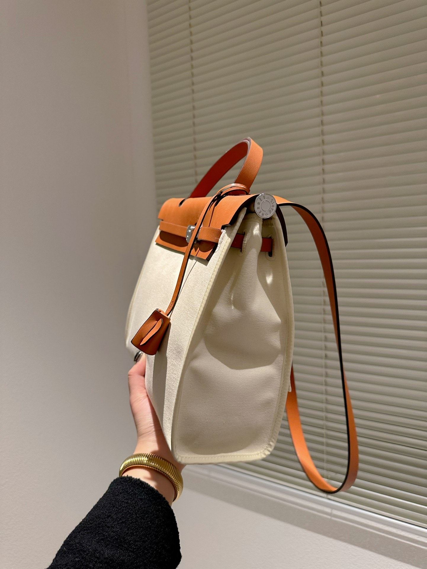 HM HERBAG ZIP 31 BAG PALLADIUM HARDWARE ORANGE BEIGE 31CM