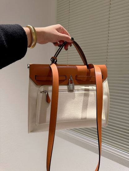 HM HERBAG ZIP 31 BAG PALLADIUM HARDWARE ORANGE BEIGE 31CM