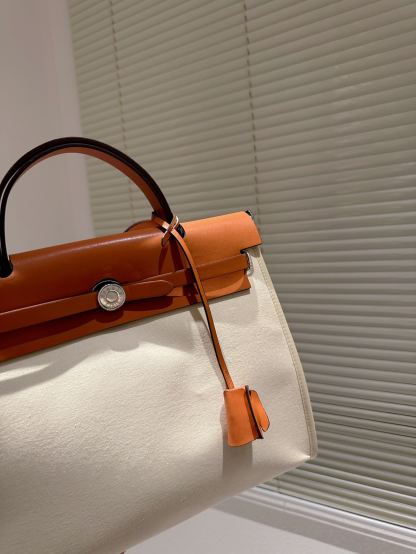 HM HERBAG ZIP 31 BAG PALLADIUM HARDWARE ORANGE BEIGE 31CM