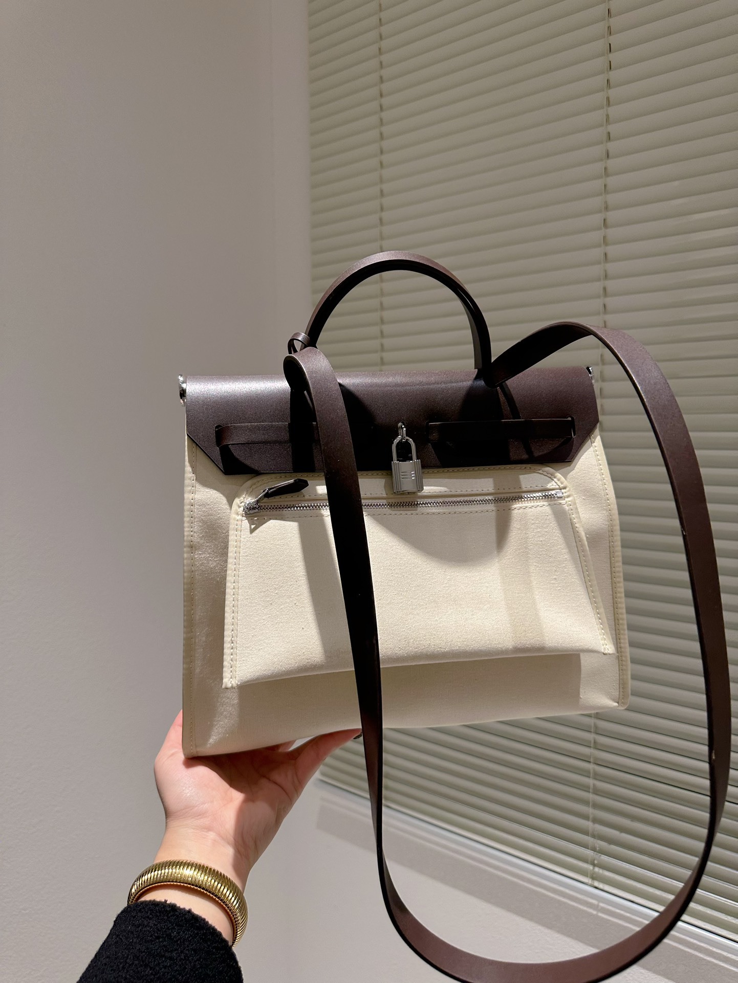 HM VACHE HUNTER TOILE HERBAG ZIP 31 BEIGE 31CM