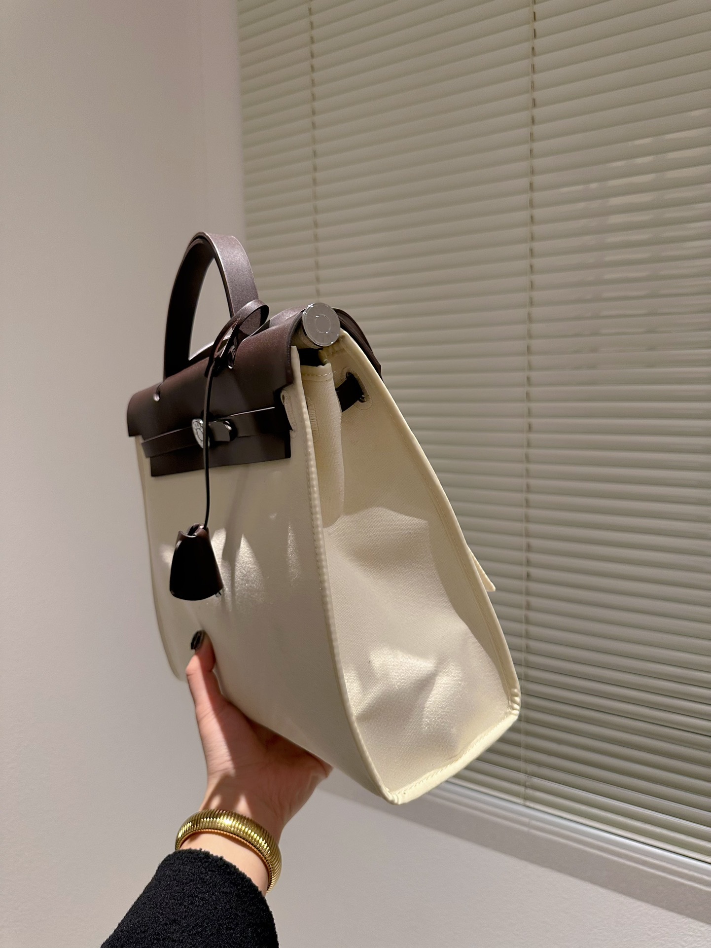 HM VACHE HUNTER TOILE HERBAG ZIP 31 BEIGE 31CM