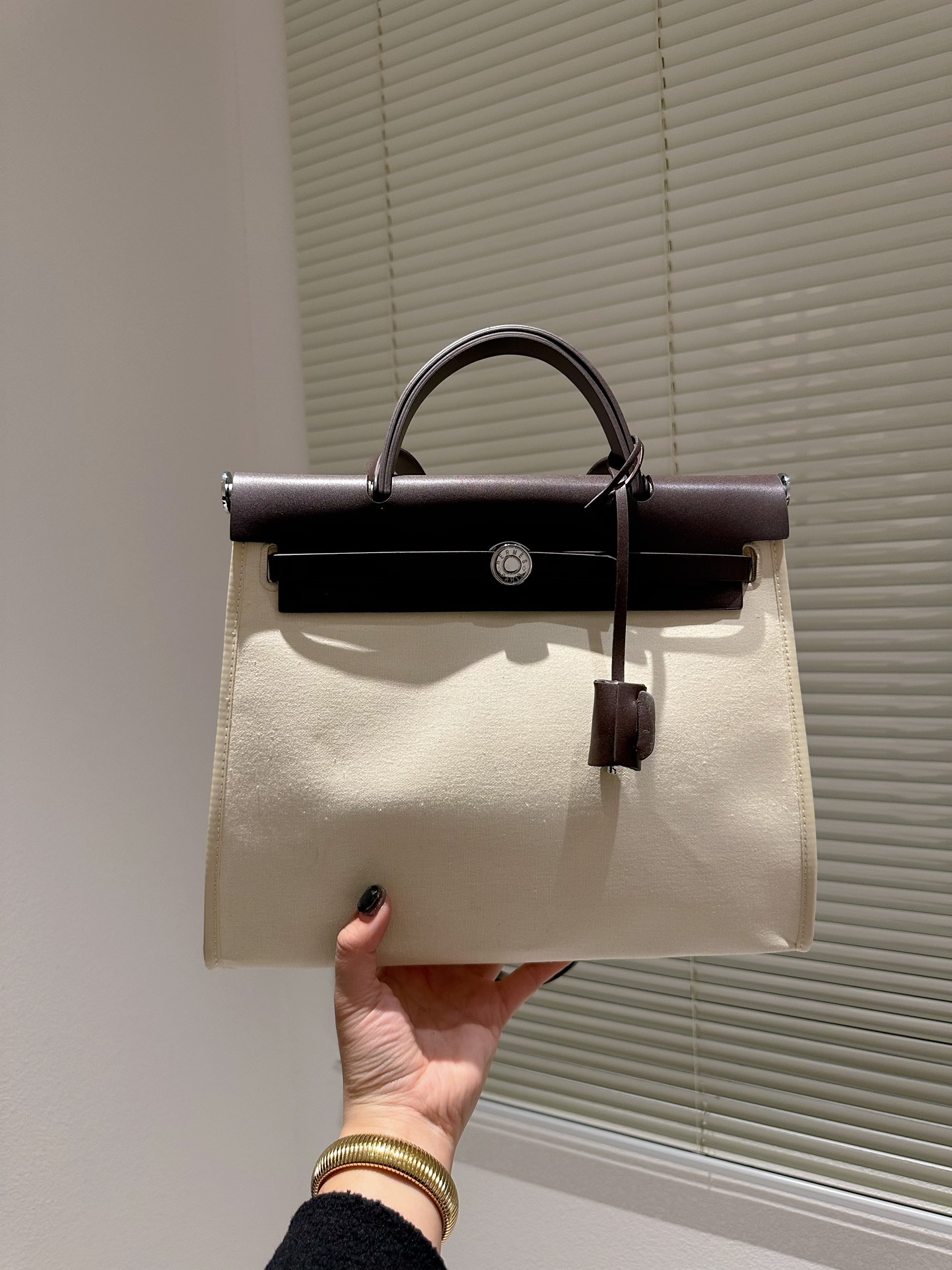 HM VACHE HUNTER TOILE HERBAG ZIP 31 BEIGE 31CM