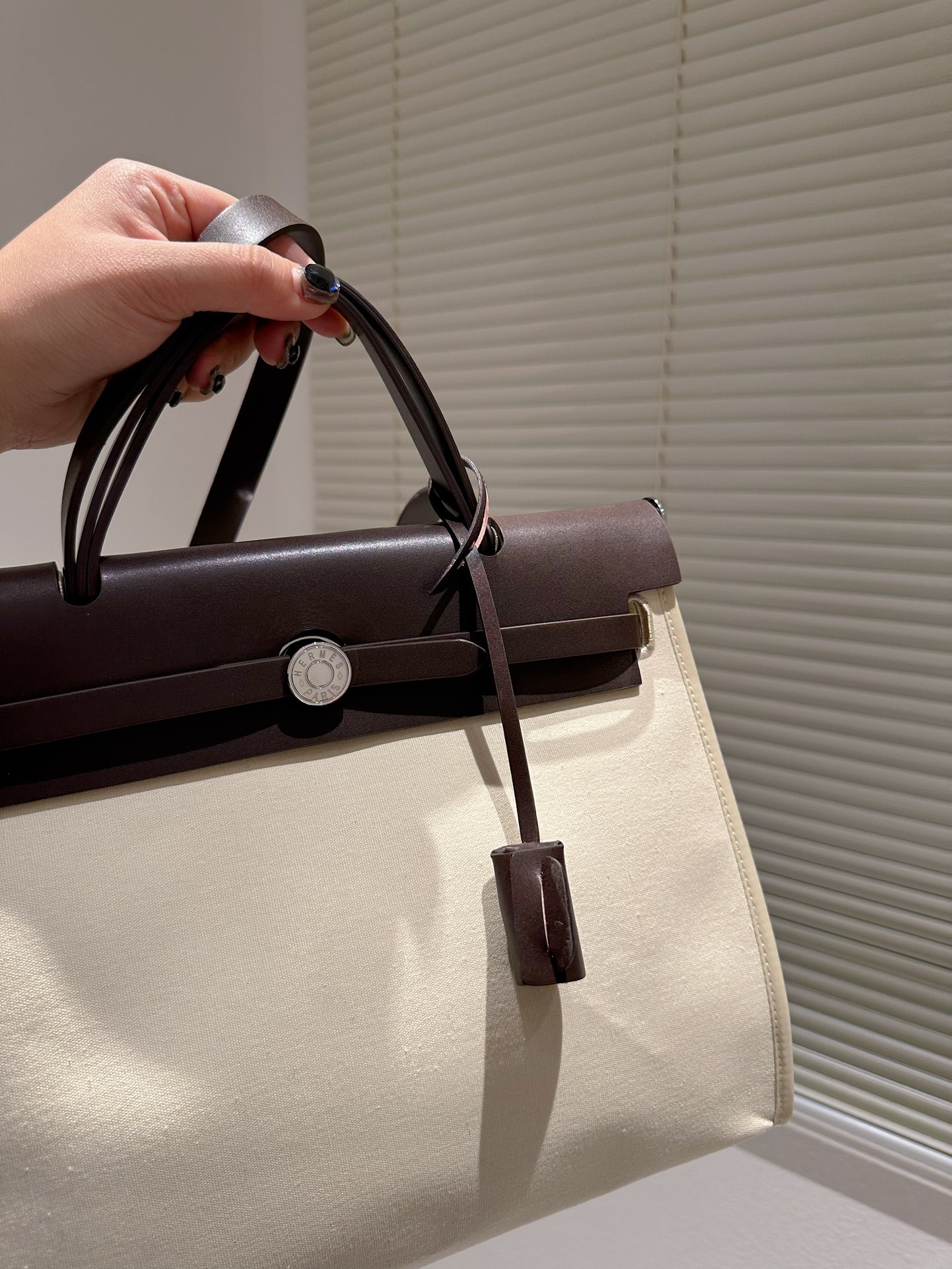 HM VACHE HUNTER TOILE HERBAG ZIP 31 BEIGE 31CM