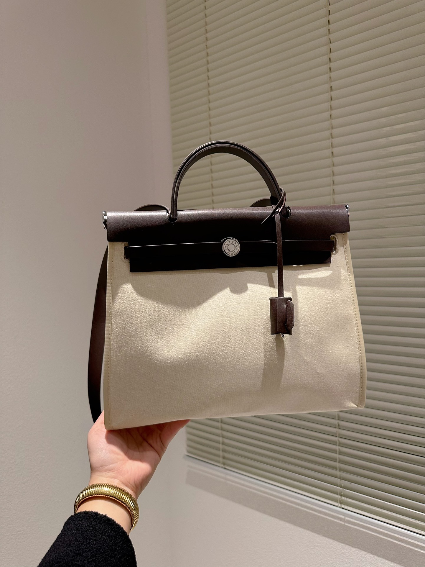 HM VACHE HUNTER TOILE HERBAG ZIP 31 BEIGE 31CM