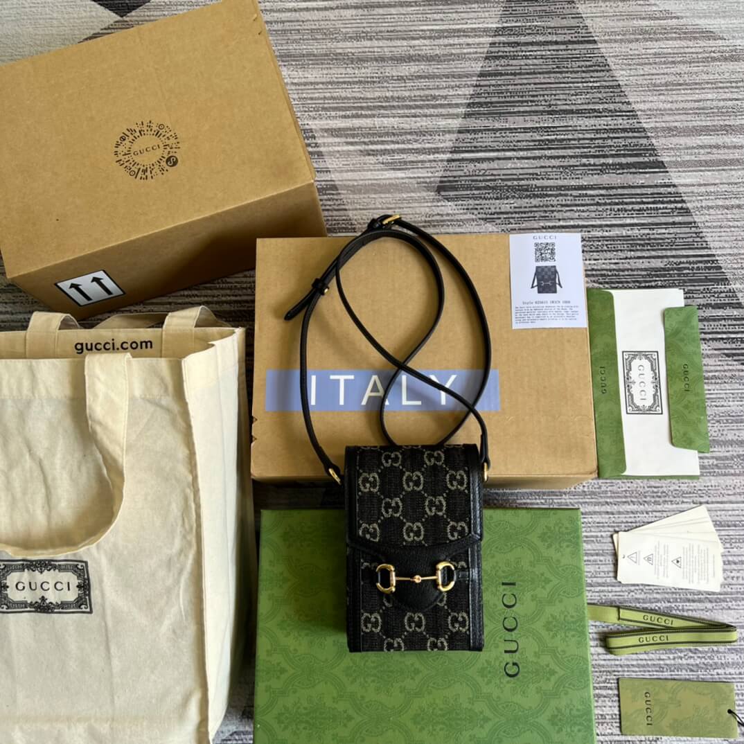 GC Horsebit 1955 mini bag Shoulder crossbody Bag 625615 denim leather Black