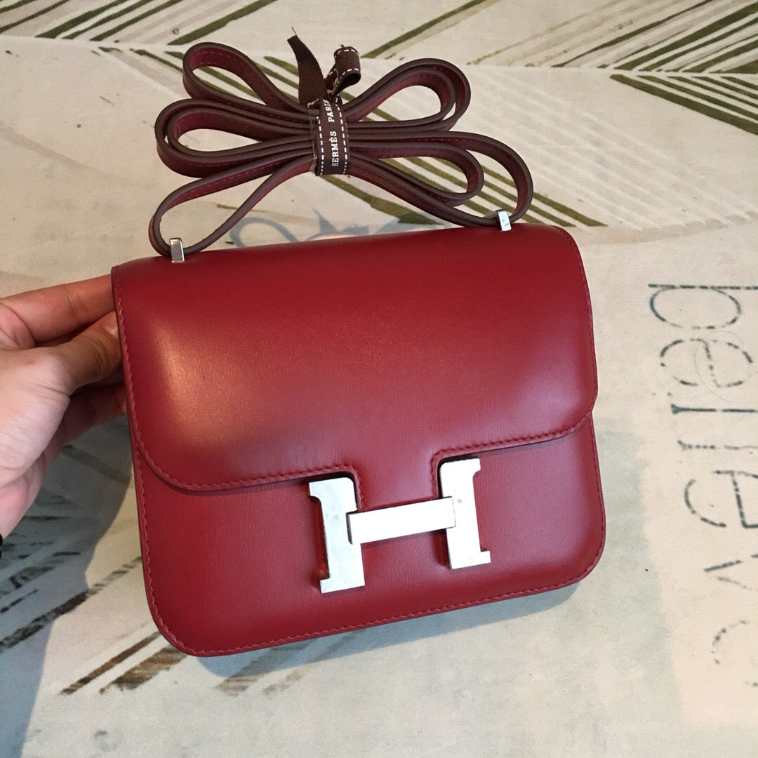 HM Constance Burgundy For Women Silver Toned Hardware 7.4in/19cm