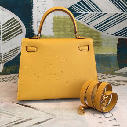 HM Kelly 28 Yellow Bag With Gold Toned Harware For Women, Handbags, Shoulder Bags 11in/28cm